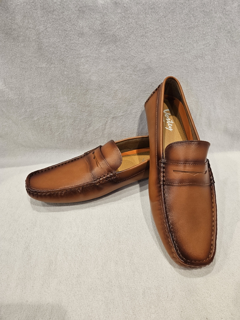 Vostey Tan Brown Leather Penny Loafers for Men 12